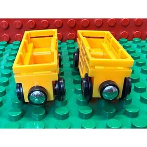 BRIO Yellow Livestock Cattle Wagon Lot of 2 Wooden Railway Train Cars